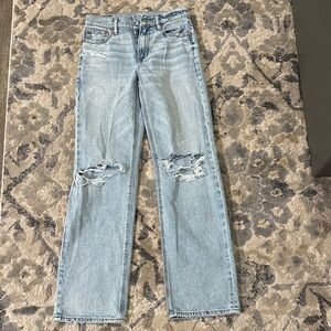 American Eagle Blue Straight Leg Jeans with Vintage Distressing